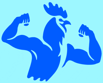 Buffy Chicken animation of flexing muscles in blue.